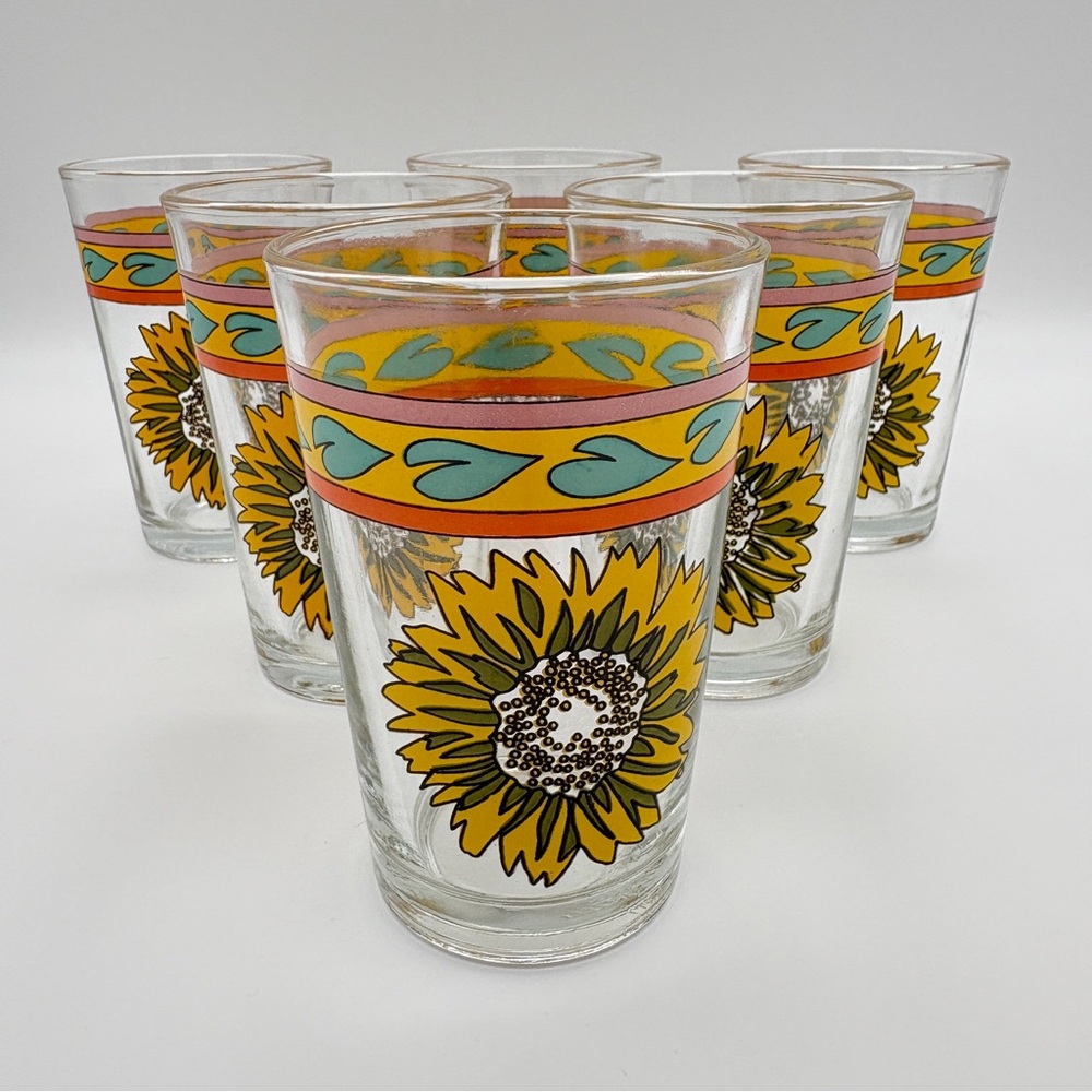 Set of 6 Retro Sunflower Juice Glasses